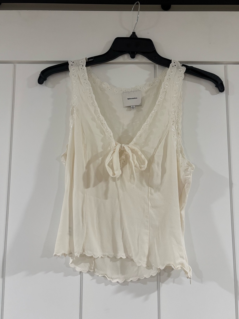 Reformation Marlena Eyelet-Trim Tie-Front Tank Top in Cream Size 8